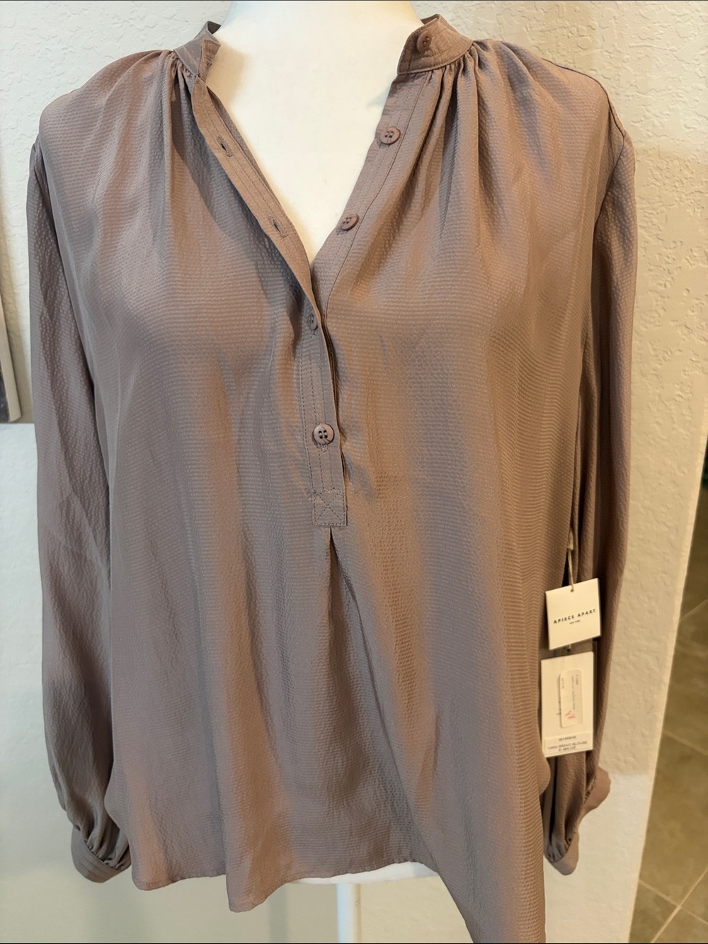 Apiece Apart Mauve Textured Henley Blouse